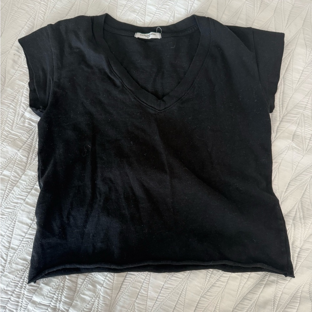 perfectwhitetee Black V-Neck Short Sleeve Tee